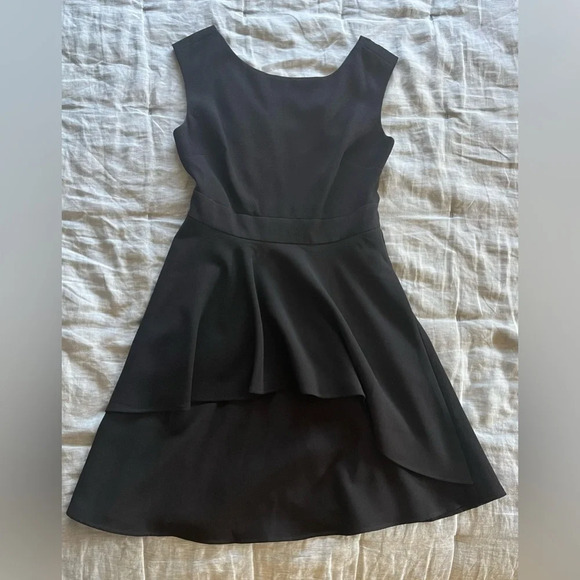 Eliza J Little Black Dress Cascading Ruffle Sleeveless Size 8 Wedding Guest - Picture 1 of 9